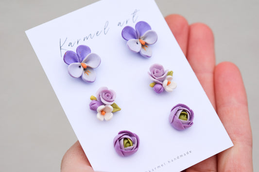 Floral Stud set | Purple Garden