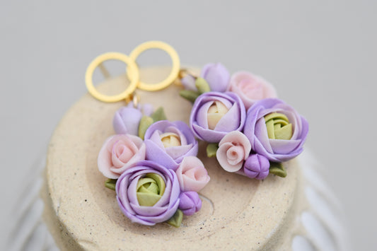 Teardrop Floral Earrings | Purple Bloom