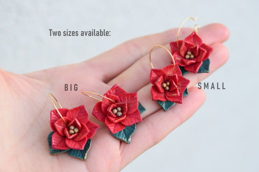 Christmas Earrings | Poinsettia Hoops