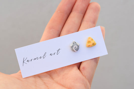 Mouse and Cheese Studs Earrings