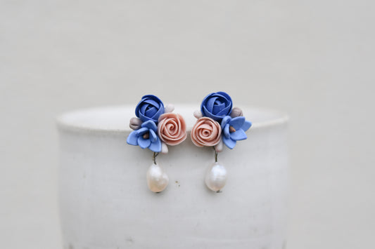 Floral Earrings | Navy