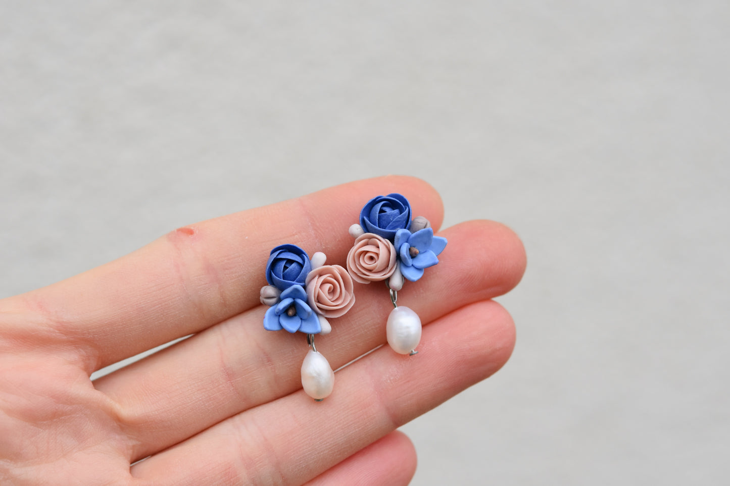 Floral Earrings | Navy