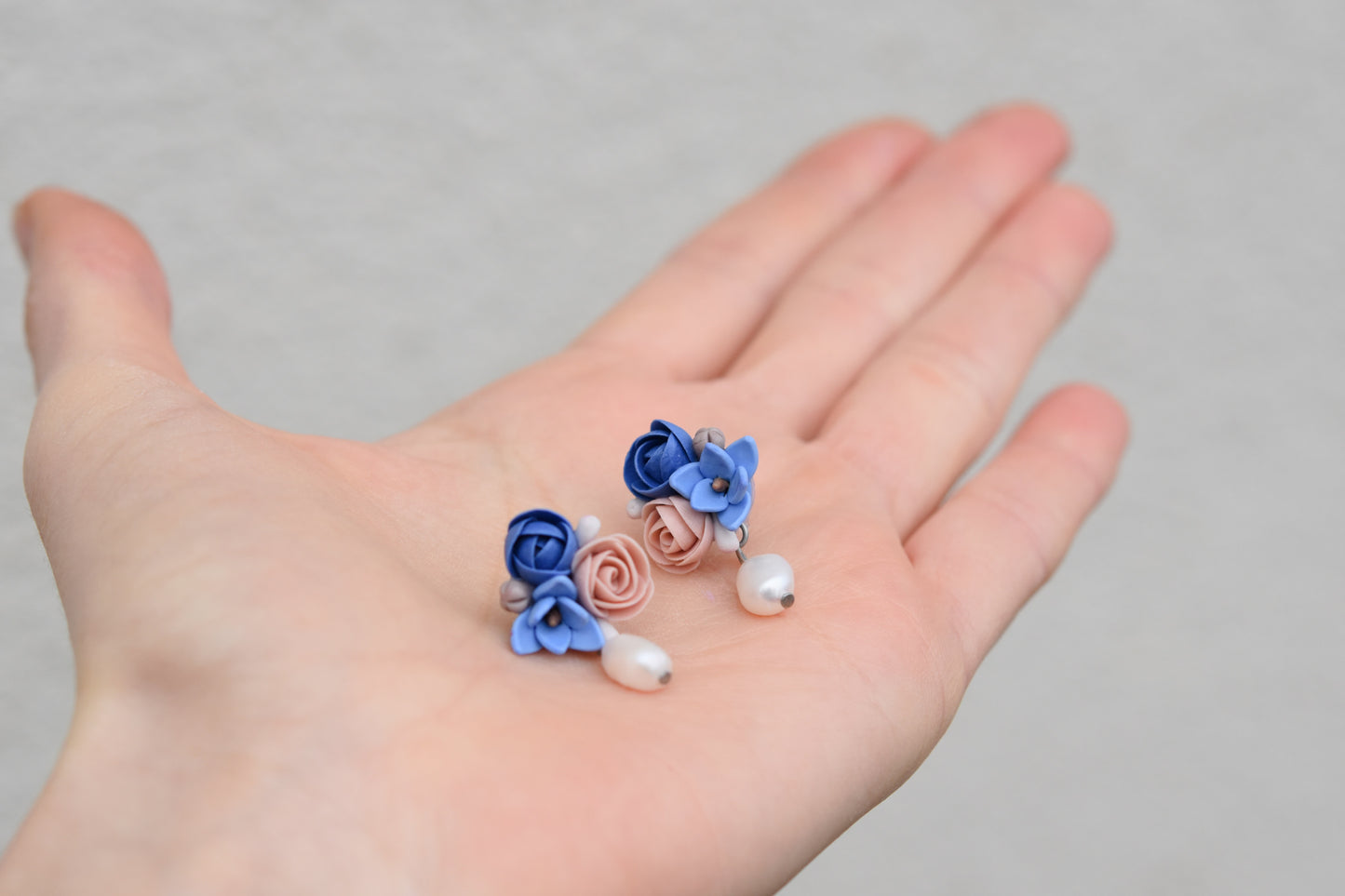 Floral Earrings | Navy