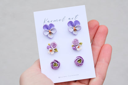 Floral Stud set | Purple Garden