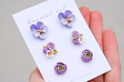 Floral Stud set | Purple Garden
