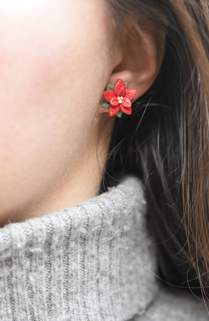 Christmas Earrings | Red Poinsettia