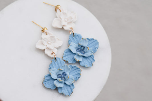 Statement Floral Earrings | Soft Blue