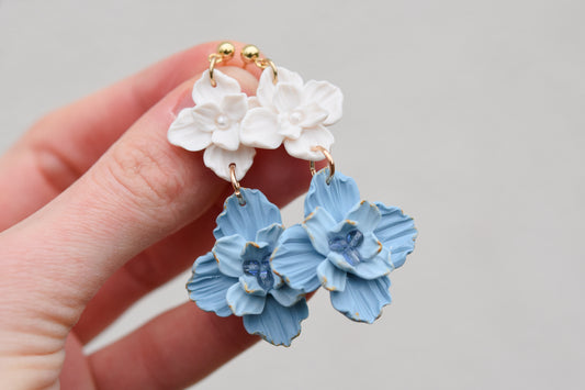 Statement Floral Earrings | Soft Blue