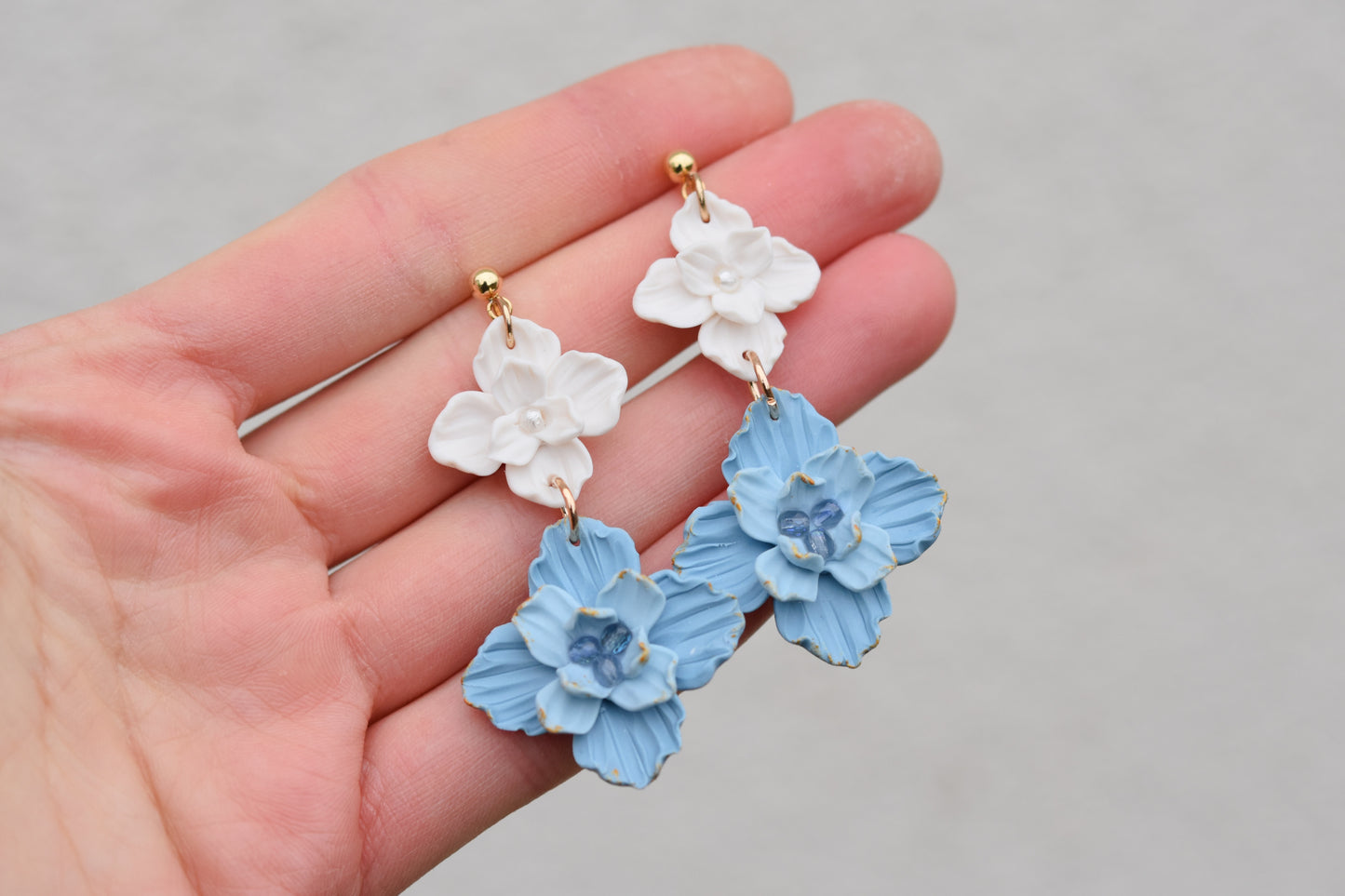 Statement Floral Earrings | Soft Blue
