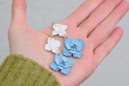 Statement Floral Earrings | Soft Blue