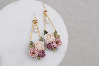 Statement Floral Earrings | Pearl Rose