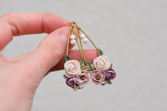 Statement Floral Earrings | Pearl Rose