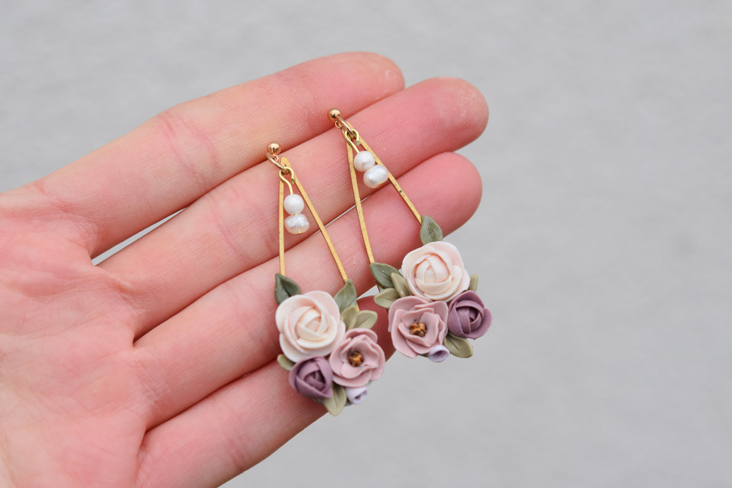 Statement Floral Earrings | Pearl Rose