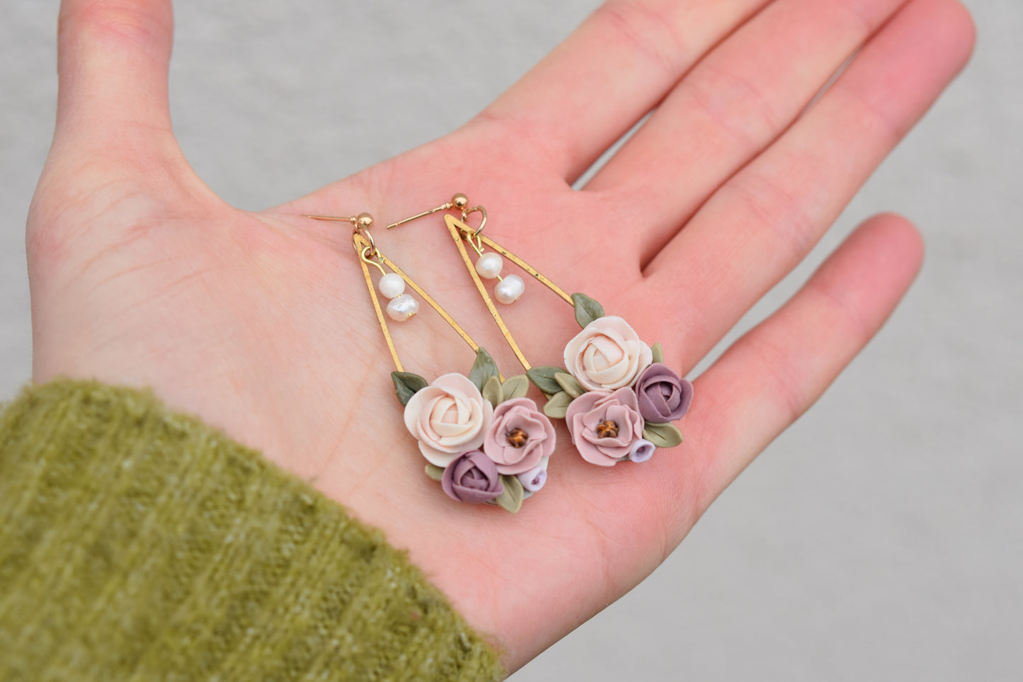 Statement Floral Earrings | Pearl Rose