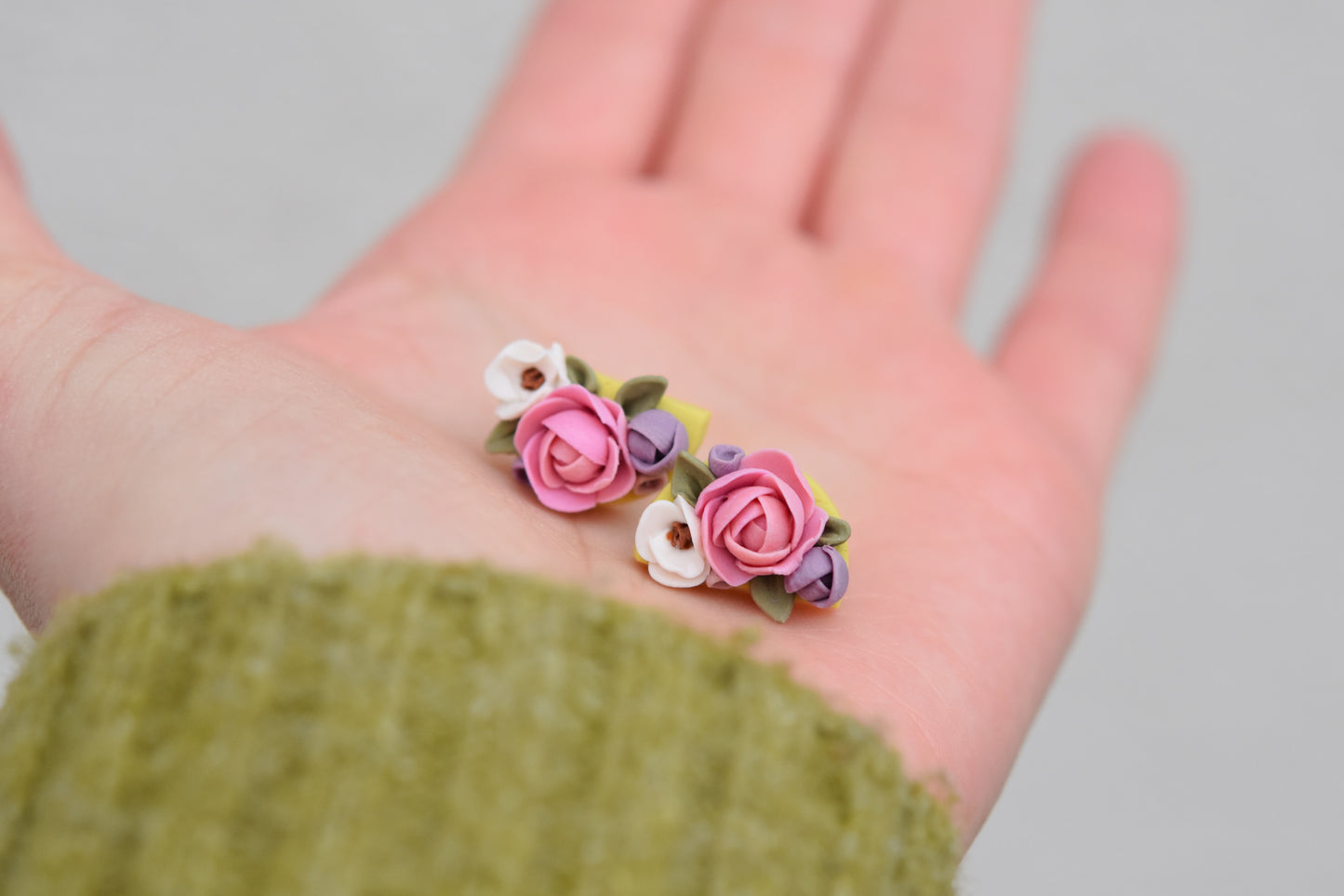 Floral Stud Earrings | Lime