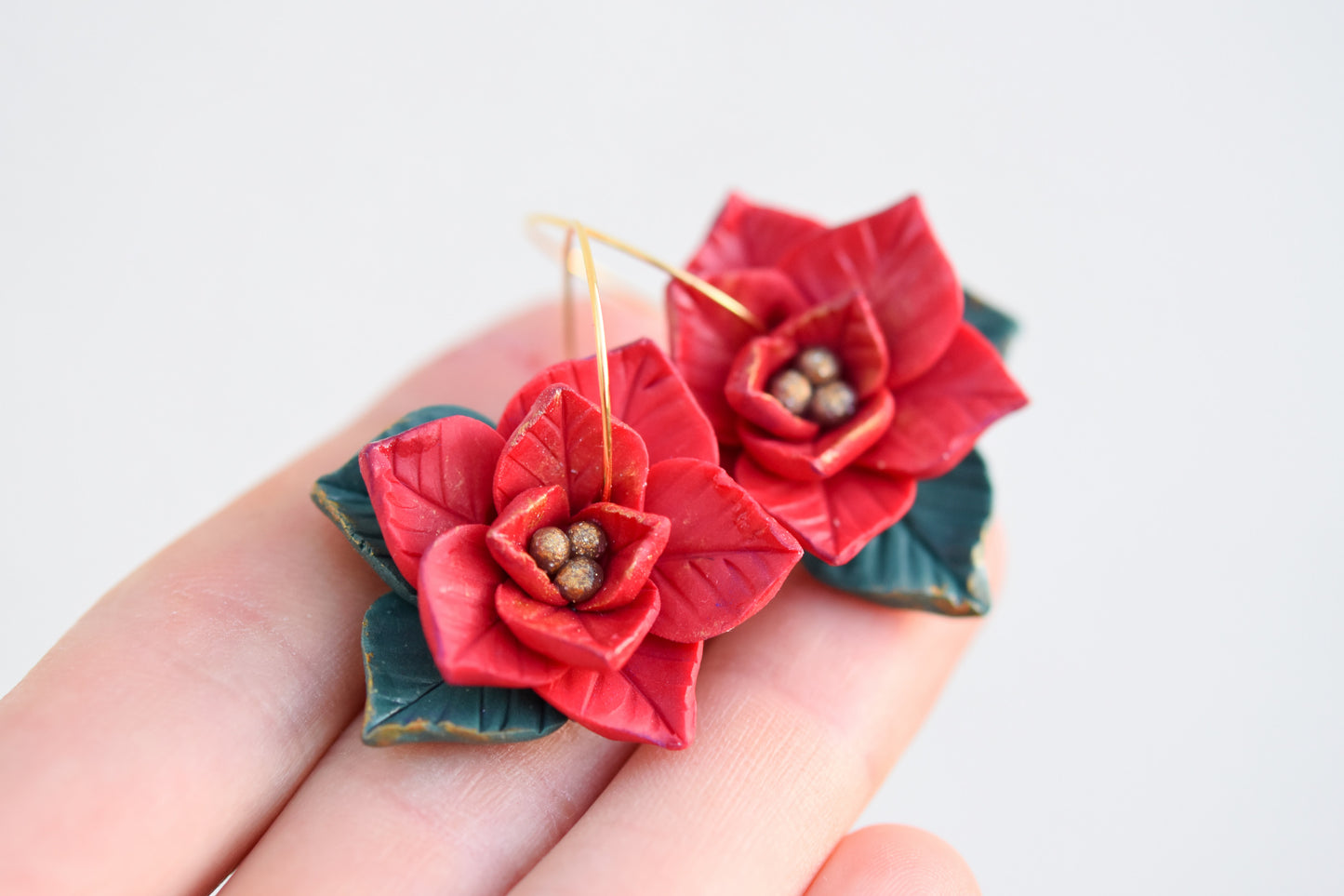 Christmas Earrings | Poinsettia Hoops