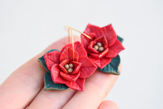 Christmas Earrings | Poinsettia Hoops