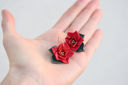 Christmas Earrings | Poinsettia Hoops