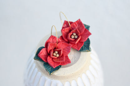 Christmas Earrings | Poinsettia Hoops