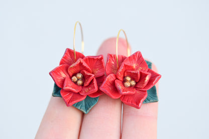 Christmas Earrings | Poinsettia Hoops
