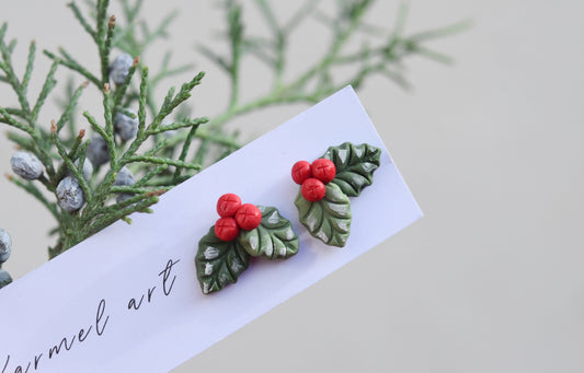 Christmas Earrings | Holly Berry Studs