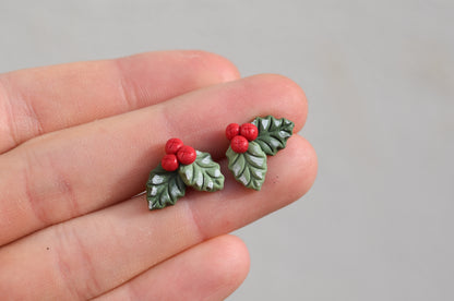 Christmas Earrings | Holly Berry Studs