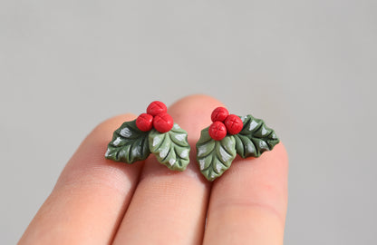 Christmas Earrings | Holly Berry Studs