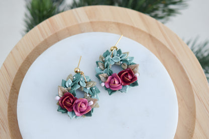 Christmas Earrings | Floral Wreath