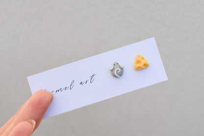 Mouse and Cheese Studs Earrings