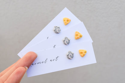 Mouse and Cheese Studs Earrings