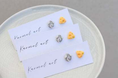 Mouse and Cheese Studs Earrings