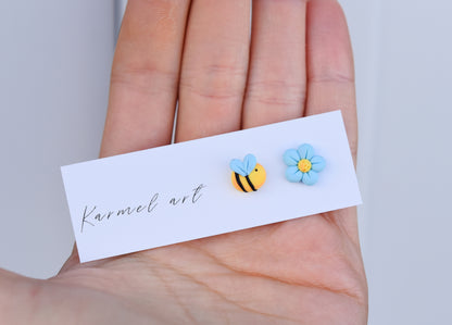 Bee and flower Studs Earrings