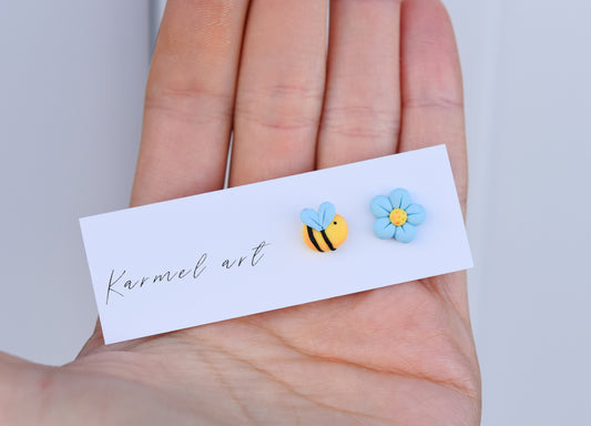 Bee and flower Studs Earrings