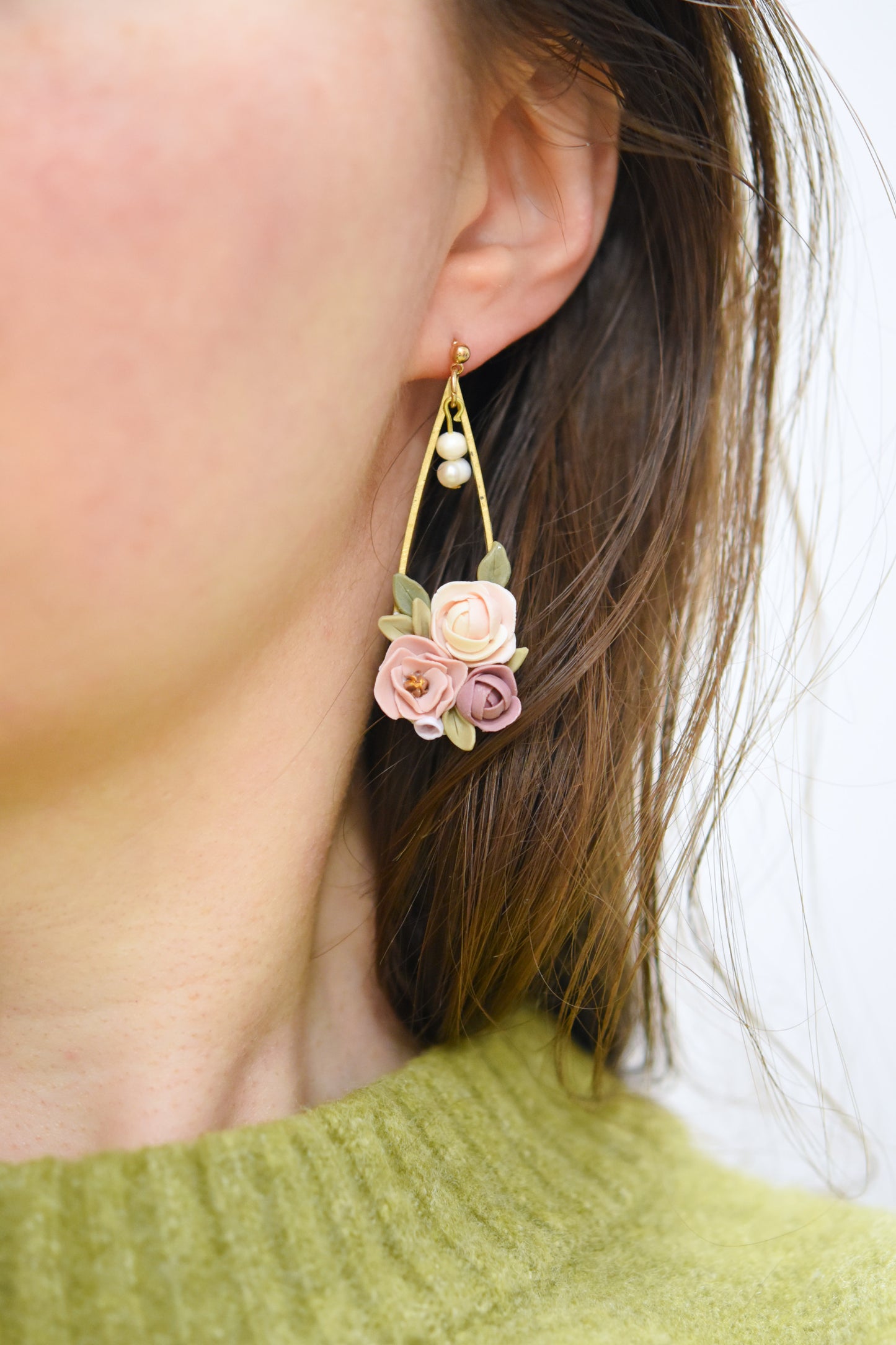 Statement Floral Earrings | Pearl Rose