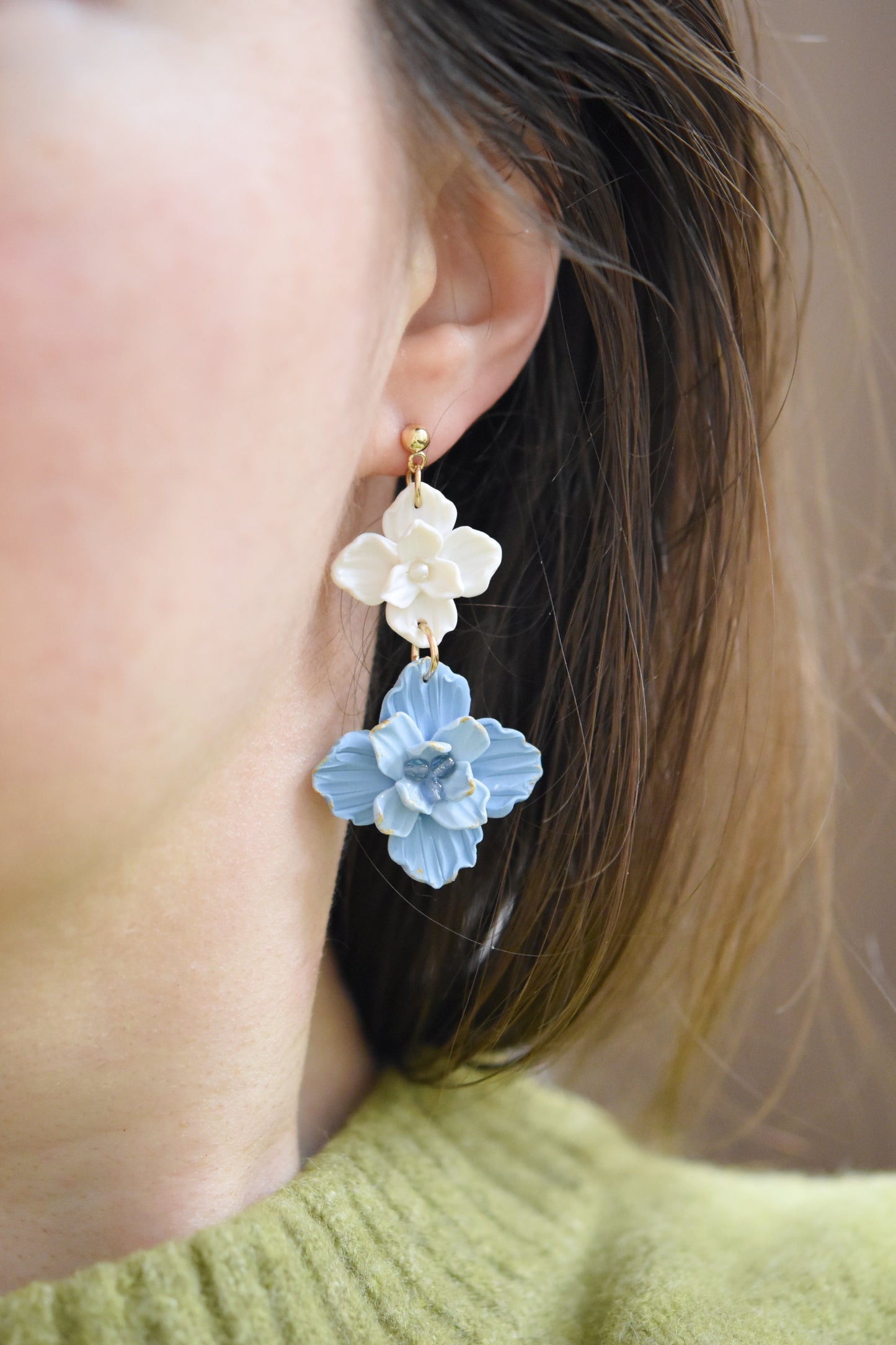 Statement Floral Earrings | Soft Blue