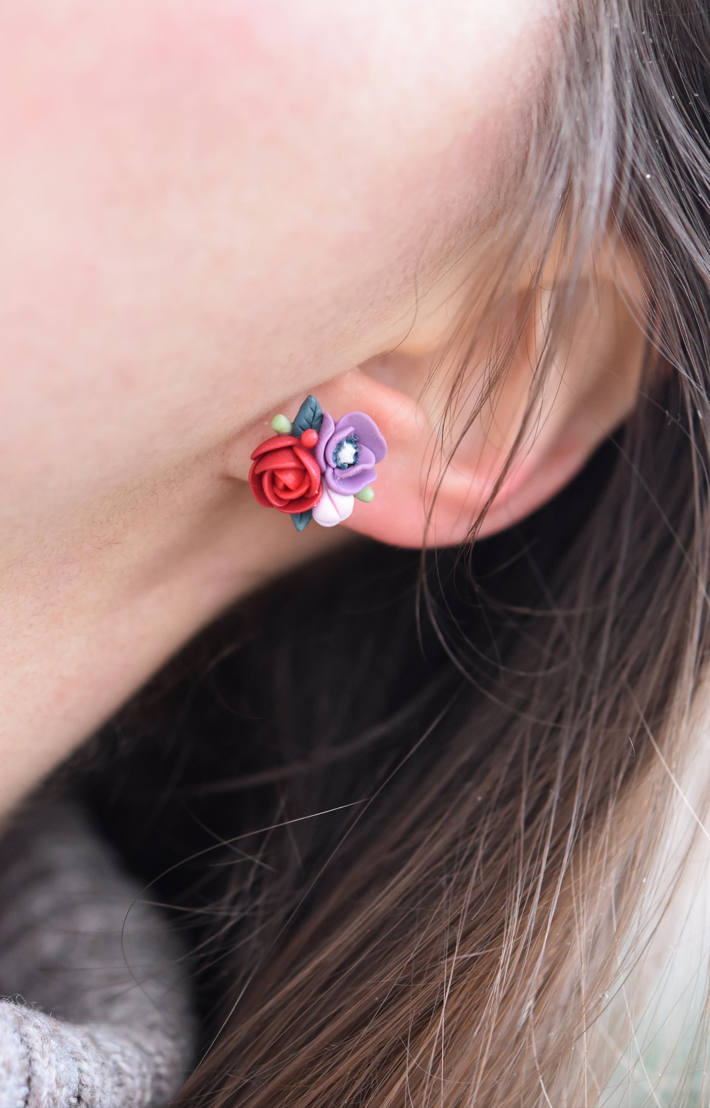 Garden Floral Studs | Red Rose