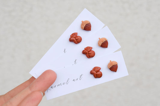 Squirrel and Acorn Studs Earrings