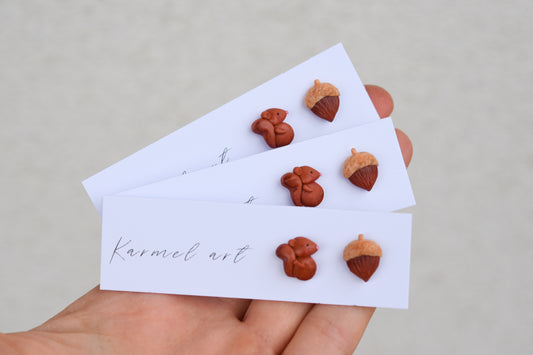 Squirrel and Acorn Studs Earrings