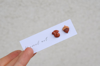 Squirrel and Acorn Studs Earrings