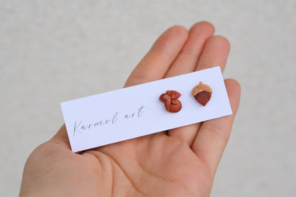 Squirrel and Acorn Studs Earrings