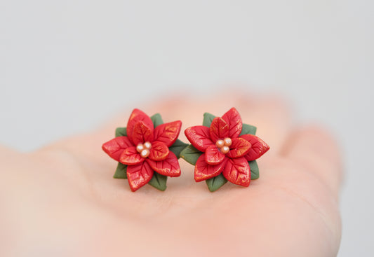 Christmas Earrings | Red Poinsettia