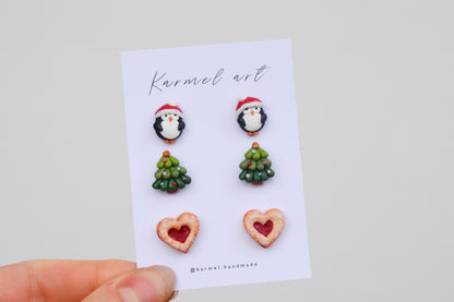 Christmas Stud Set | Penguin & Cookies