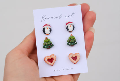 Christmas Stud Set | Penguin & Cookies