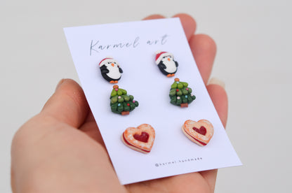 Christmas Stud Set | Penguin & Cookies