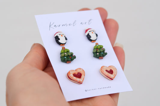Christmas Stud Set | Penguin & Cookies